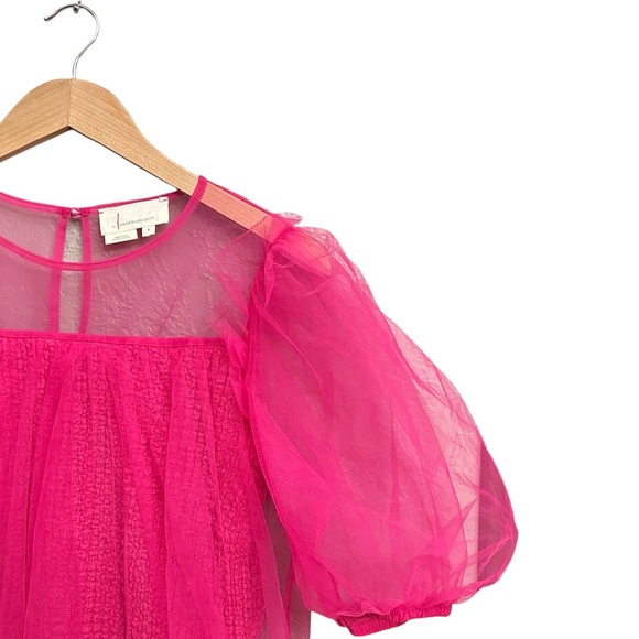 Anthropologie Sheer Puff-Sleeve Top in Pink - Picture 7 of 10
